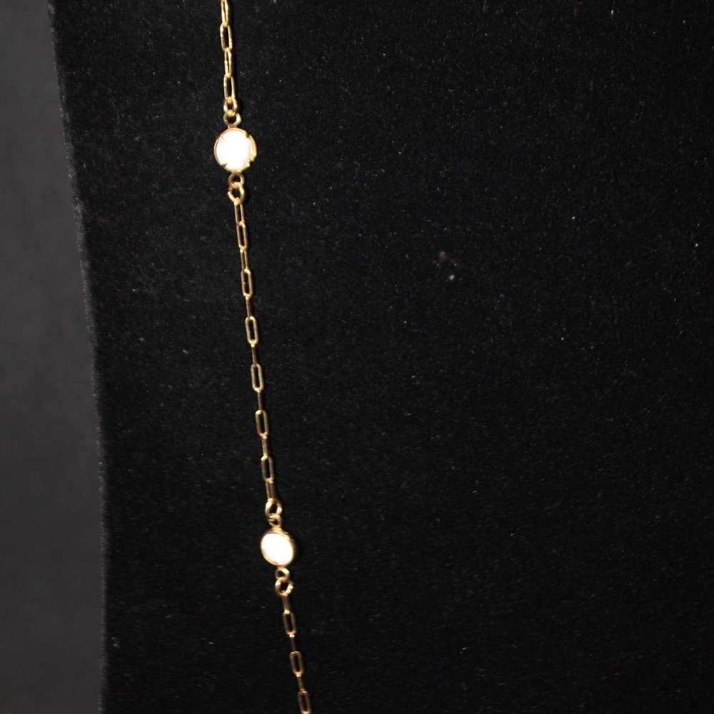 Gold Tone Delicate Chain with White Milk Glass Accents Stones - Picture 3 of 10